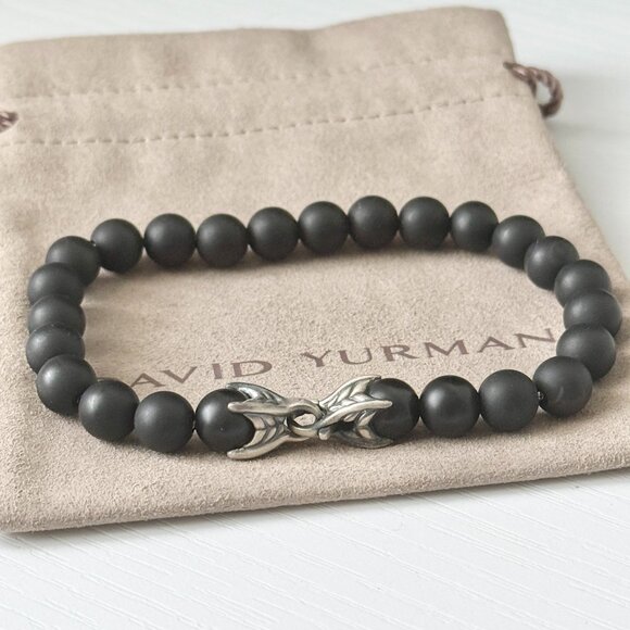 David Yurman Matte Black Onyx Spiritual Beads Bracelet in Sterling Silver 8.5" - Picture 1 of 4